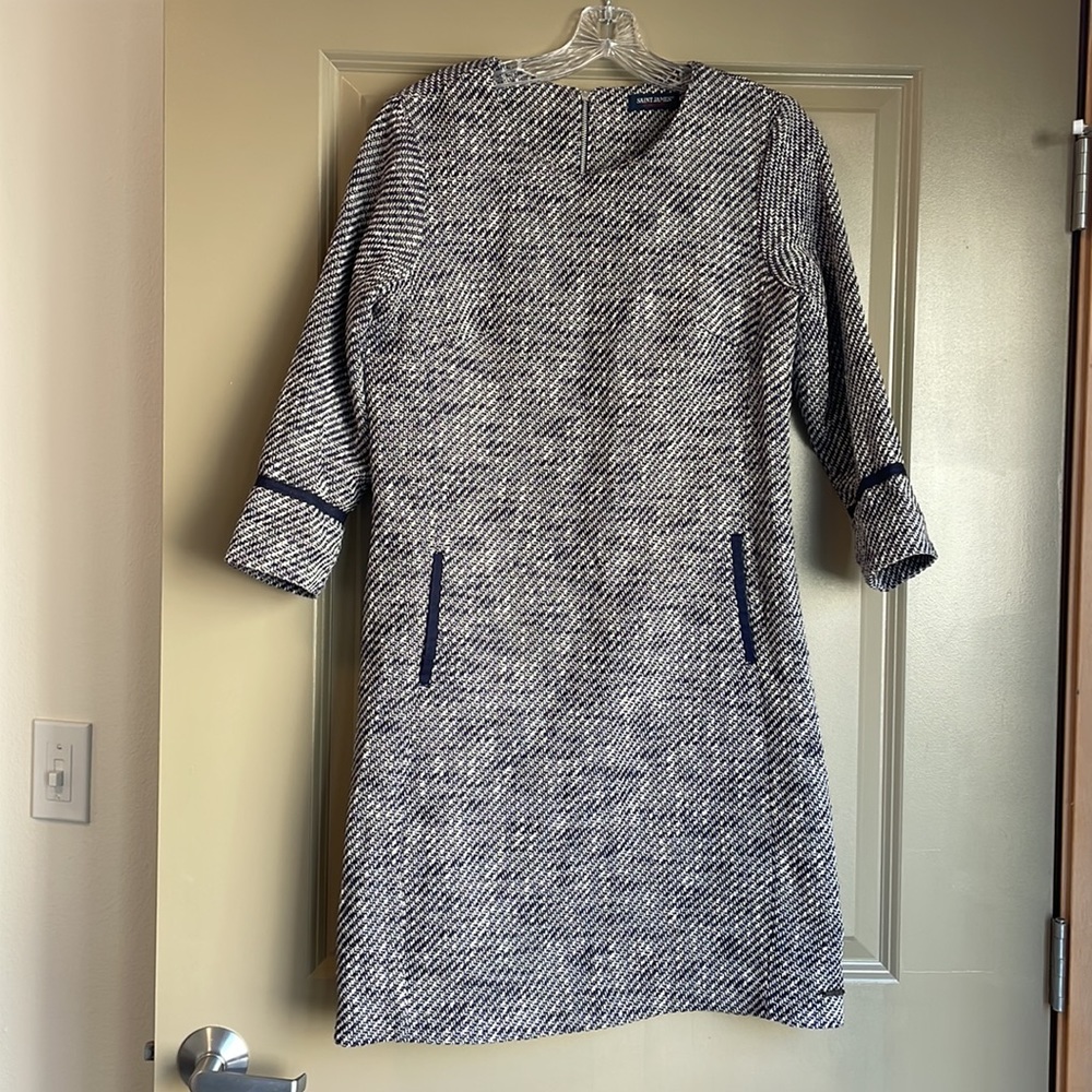 Saint James blue and white tweed dress, size 6, like new!